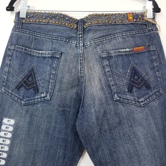 NEW 7 For All Mankind Jeans Studded "A" Pocket" Bootcut Blue Denim - Picture 5 of 12